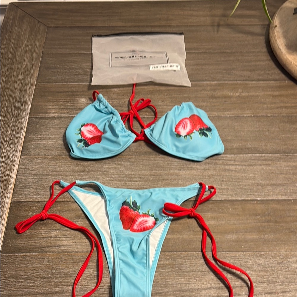 Strawberry Print Blue and Red Bikini